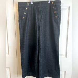 Ann Taylor Dark Wash Wide-Leg Cropped Denim Pants w/ Mariner Button Detail Sz 14